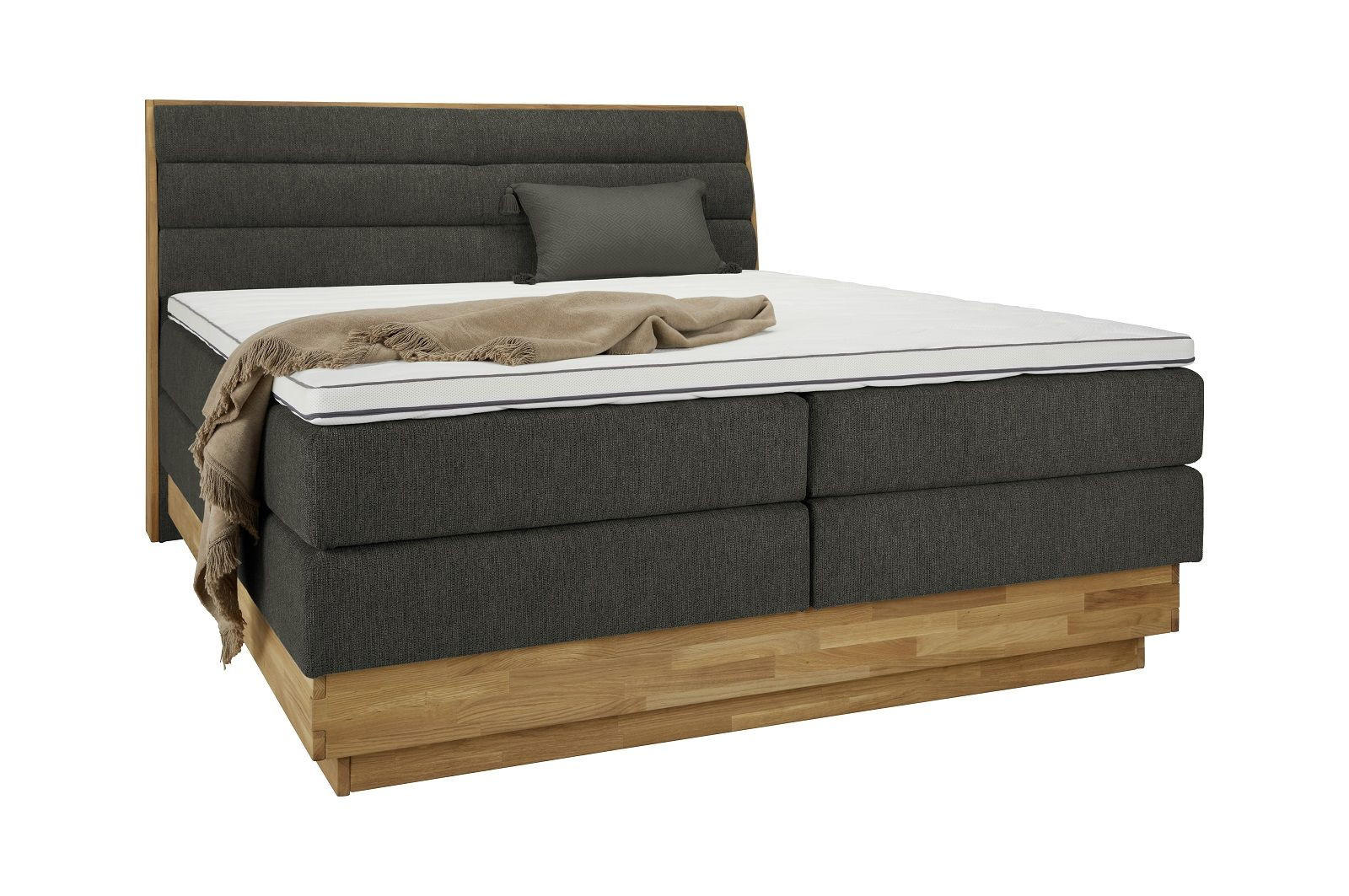 BOXSPRINGBETT 140/160/180x200 – inkl. Bettkasten, 7‑Zonen‑Taschenfederkern-Matratze und Topper - Anthrazit/Graphitfarben, Holz/Textil (160/200cm) - Cotta