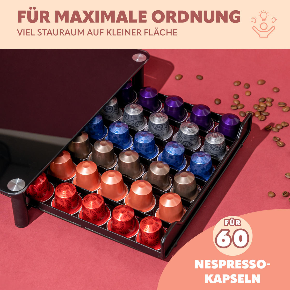 KAFFEEKAPSEL-BOX, für Nespresso, schwarz - Schwarz, Metall (31/7/40.5cm) - bremermann