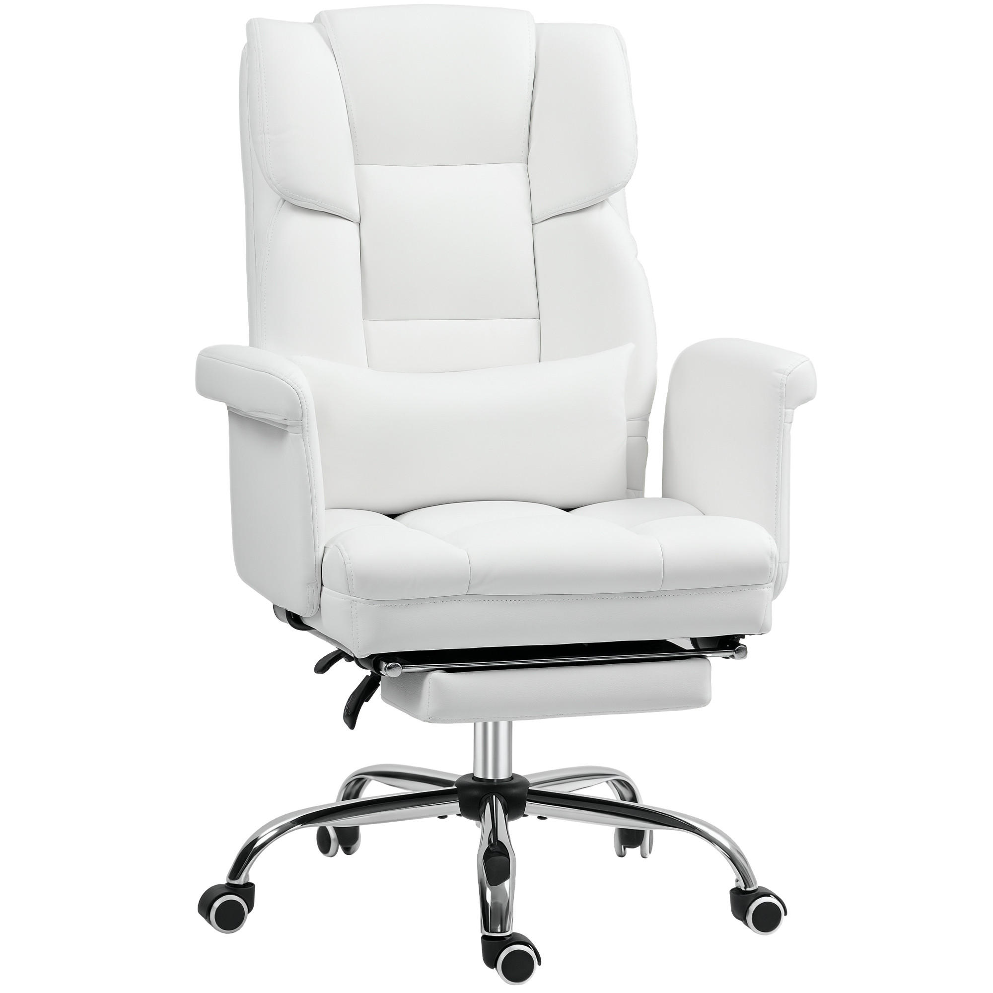 BÜROSTUHL, Ergonomisch Schreibtischstuhl mit Liegefunktion, Lendenkissen, Weiß - Chromfarben/Weiß, Kunststoff/Metall (65/115/69cm) - HOMCOM