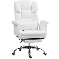 BÜROSTUHL, Ergonomisch Schreibtischstuhl mit Liegefunktion, Lendenkissen, Weiß - Chromfarben/Weiß, Kunststoff/Metall (65/115/69cm) - HOMCOM