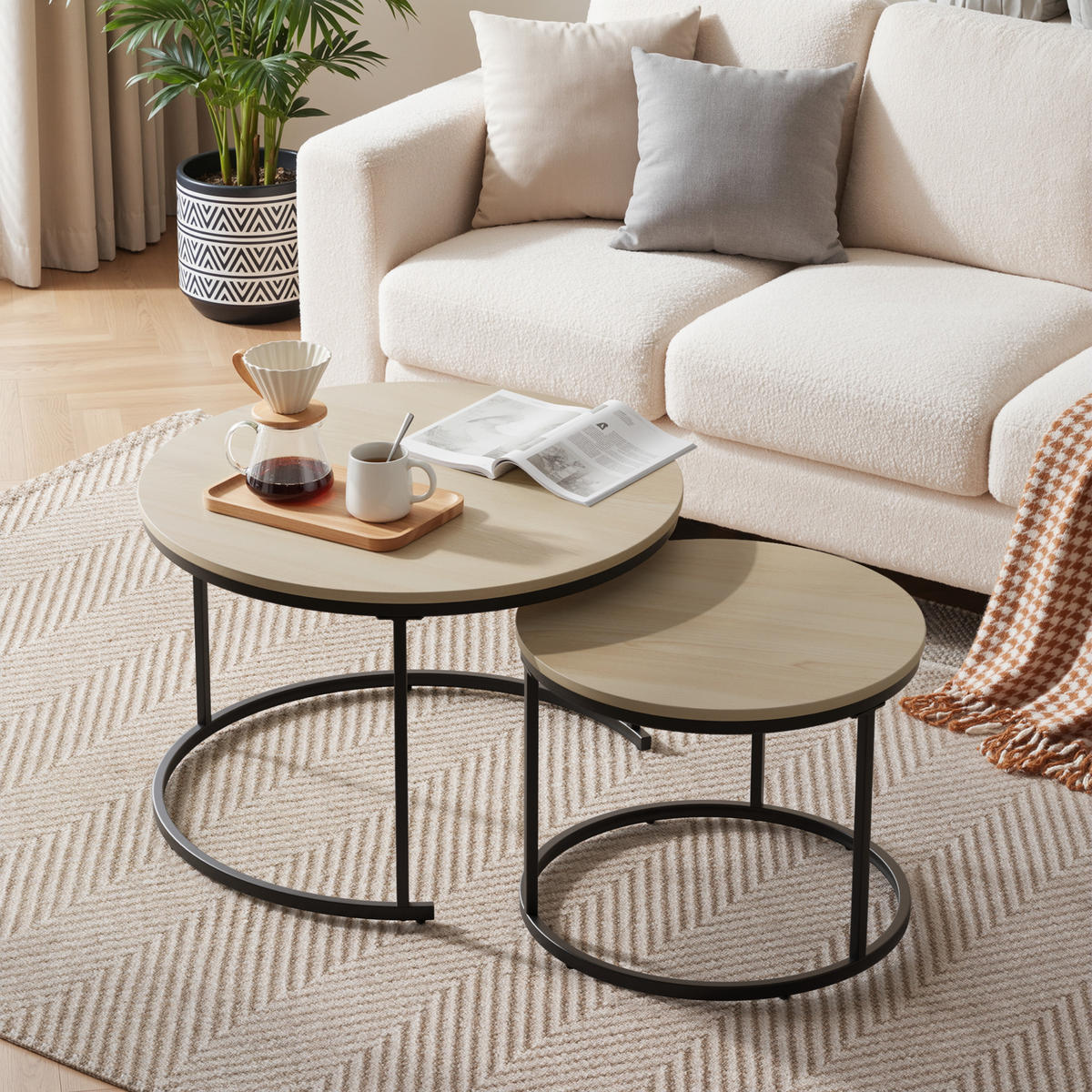COUCHTISCH-SET Eichefarben 2er-Set 70/70/45 cm - Eichefarben, Metall (70/70/45cm) - PANGIVO