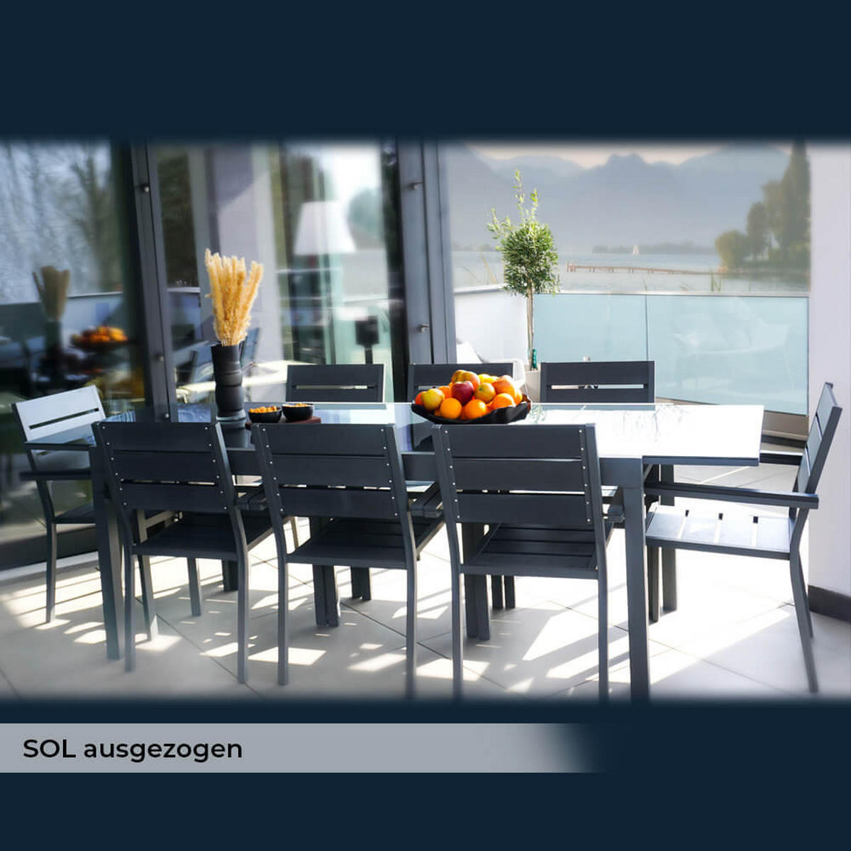 GARTEN-SITZGRUPPE ausziehbar SOL MADERA - 180/240 x 90 cm 8 Stühle - Anthrazit/Hellgrau, Metall - Home Deluxe