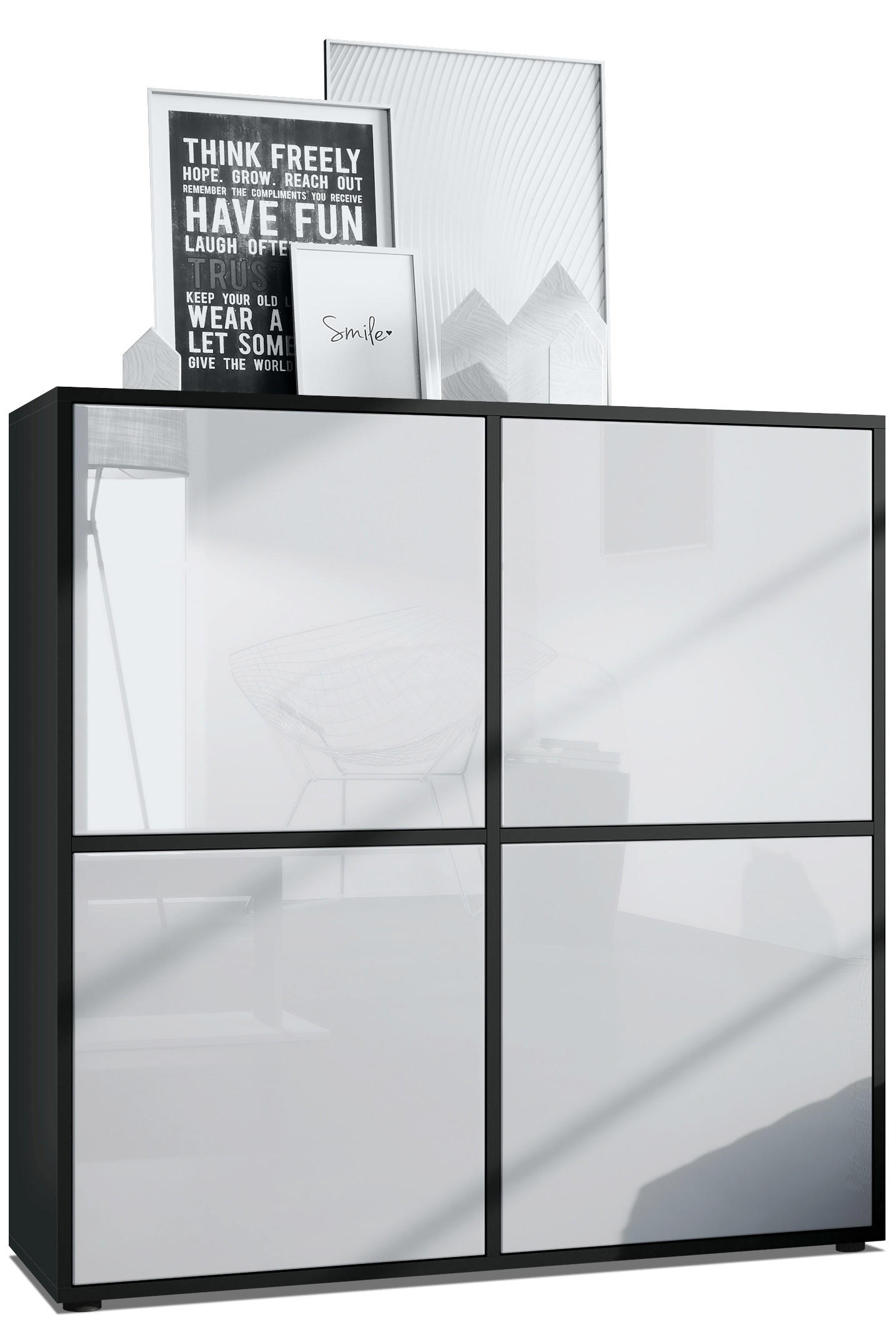 Vladon Highboard Weiß Hochglanz 104x105.5x35.5 cm