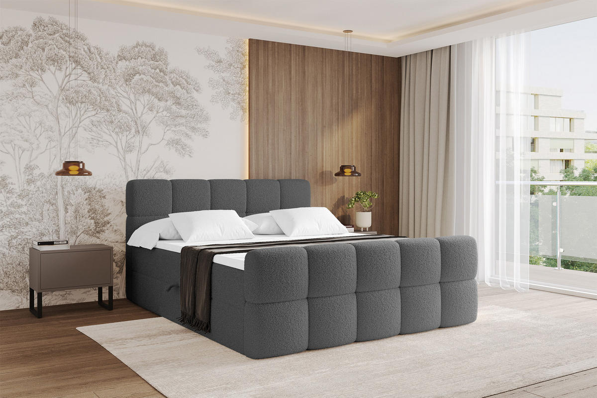 BOXBETT mit Matratze H3 - FAMA-Z - 120x200 cm Grau Quelle - Schieferfarben, Holzwerkstoff (120/200cm) - ALTDECOR