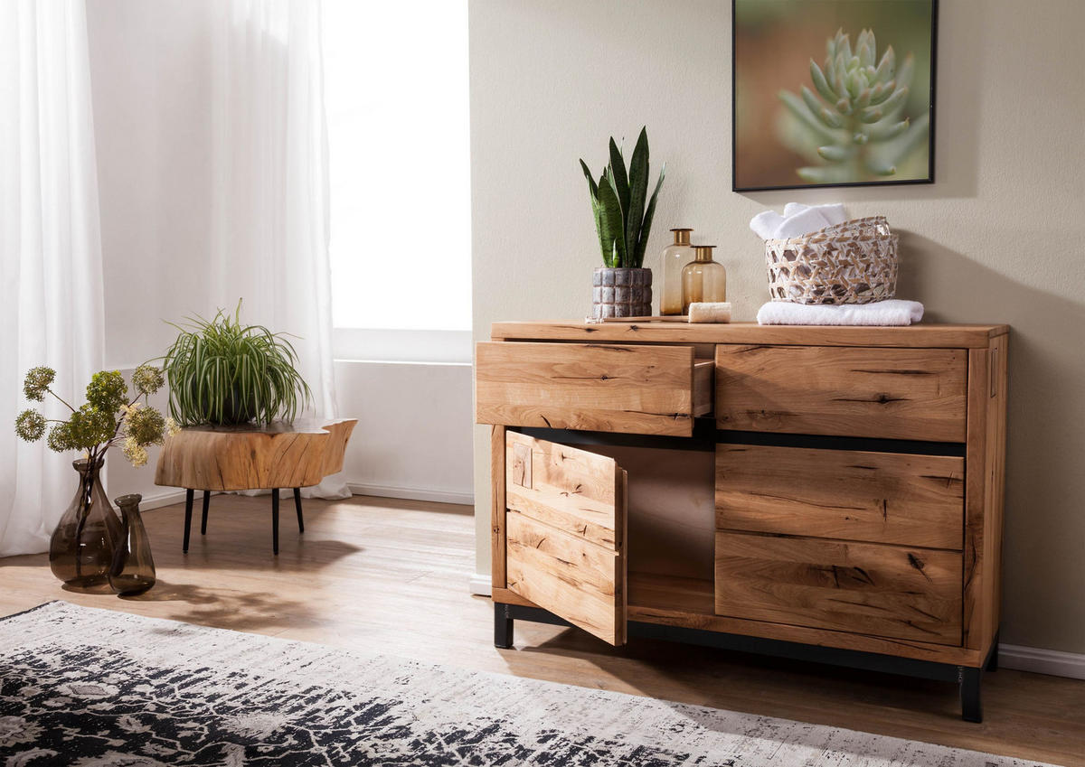 SIDEBOARD Wildeiche 120x45x85 natur geölt VILLANDERS #111 - Braun, Holz (120/85/45cm) - Massivmoebel24