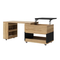 COUCHTISCH 360° drehbar mit Liftfunktion, Stauraum/Rollen, ausziehbar, - Eichefarben/Schwarz, Holz/Kunststoff (50/120/55cm) - LVHOM