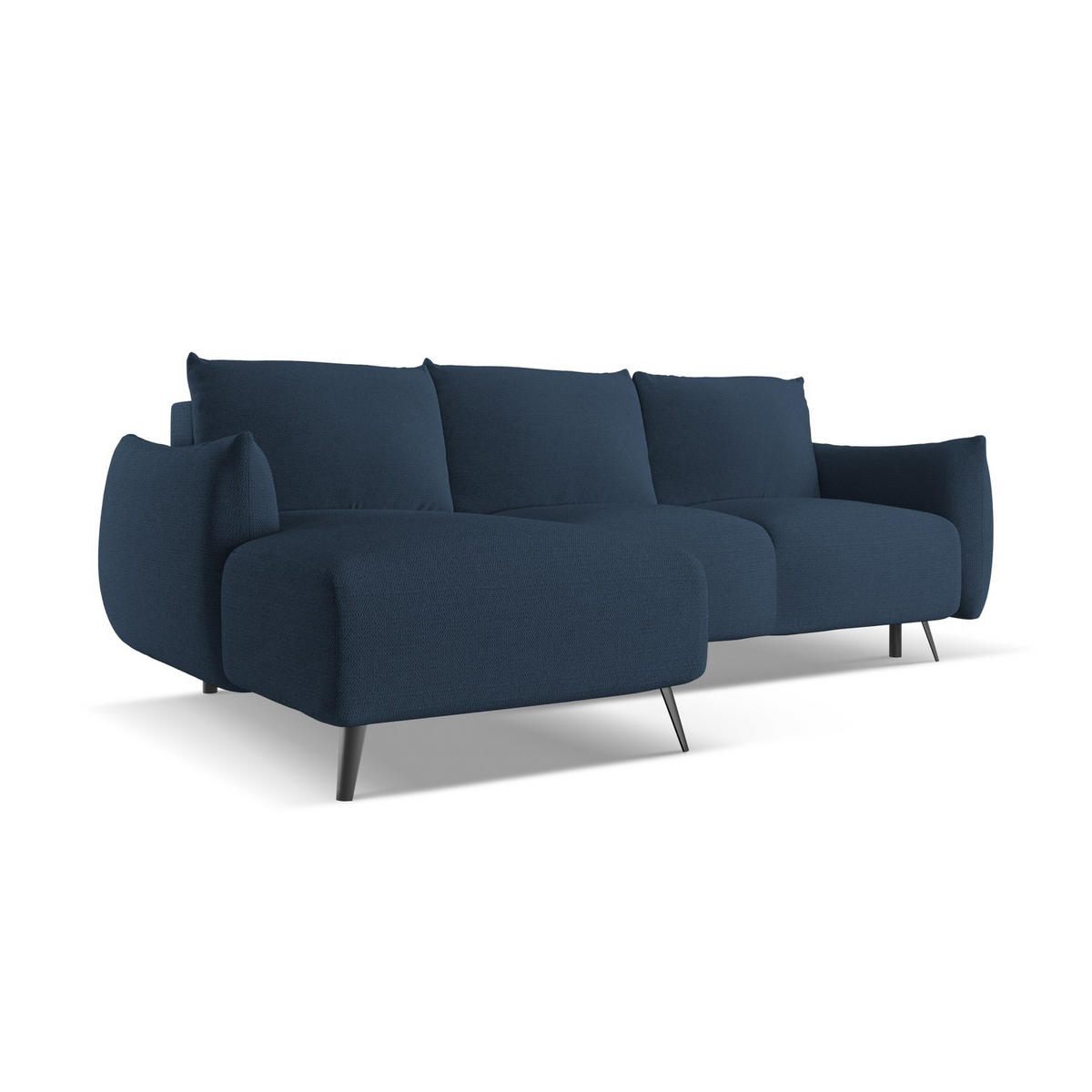 ECKSOFA mit Schlaffunktion Chenille Stoff Blau - Blau/Schwarz, Textil/Metall (162/242cm) - LaMiaSofa