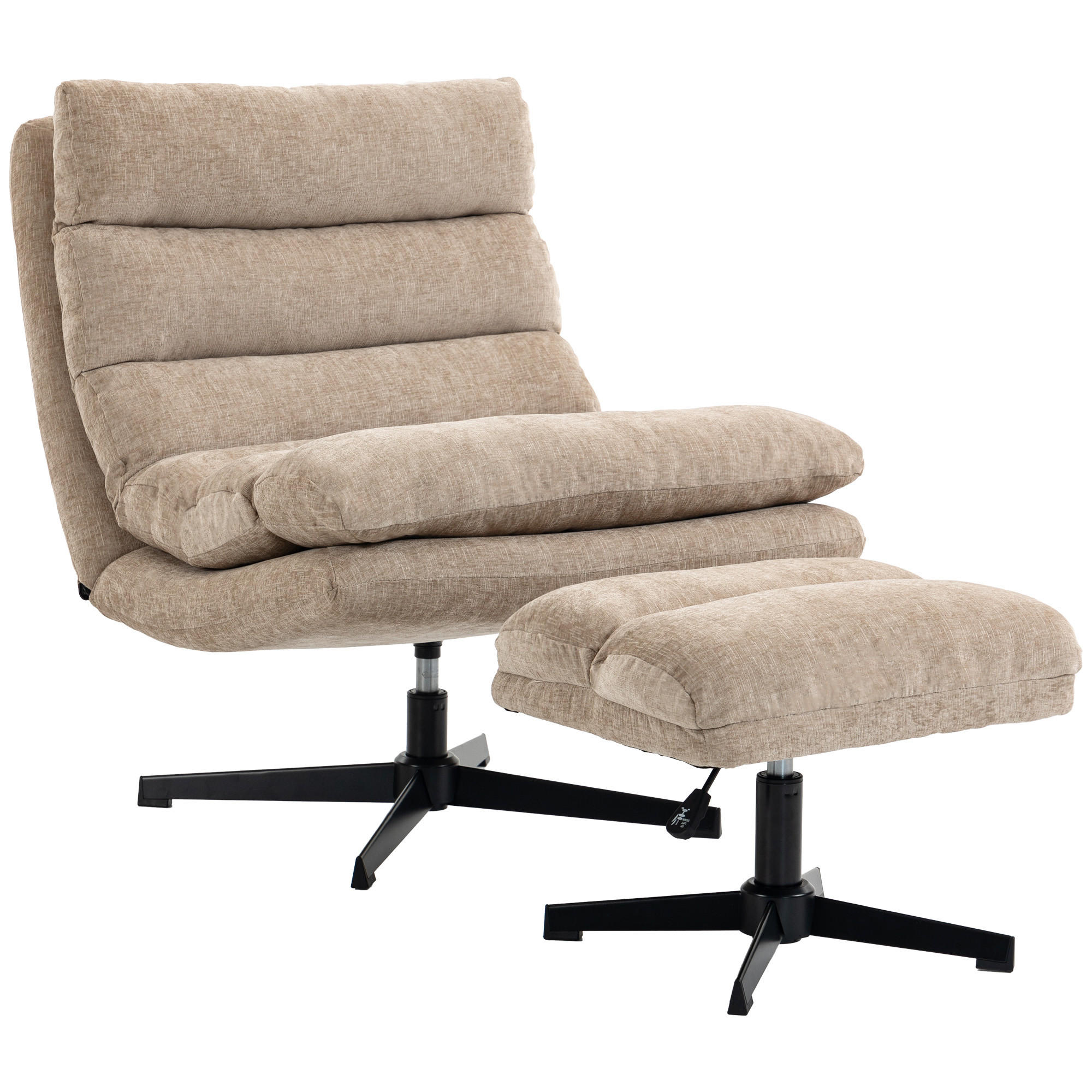 LOUNGESESSEL-MIT-FUSSHOCKER 2er Set Polyester Braun - Schwarz/Braun, Textil/Metall (79/88/94cm) - HOMCOM