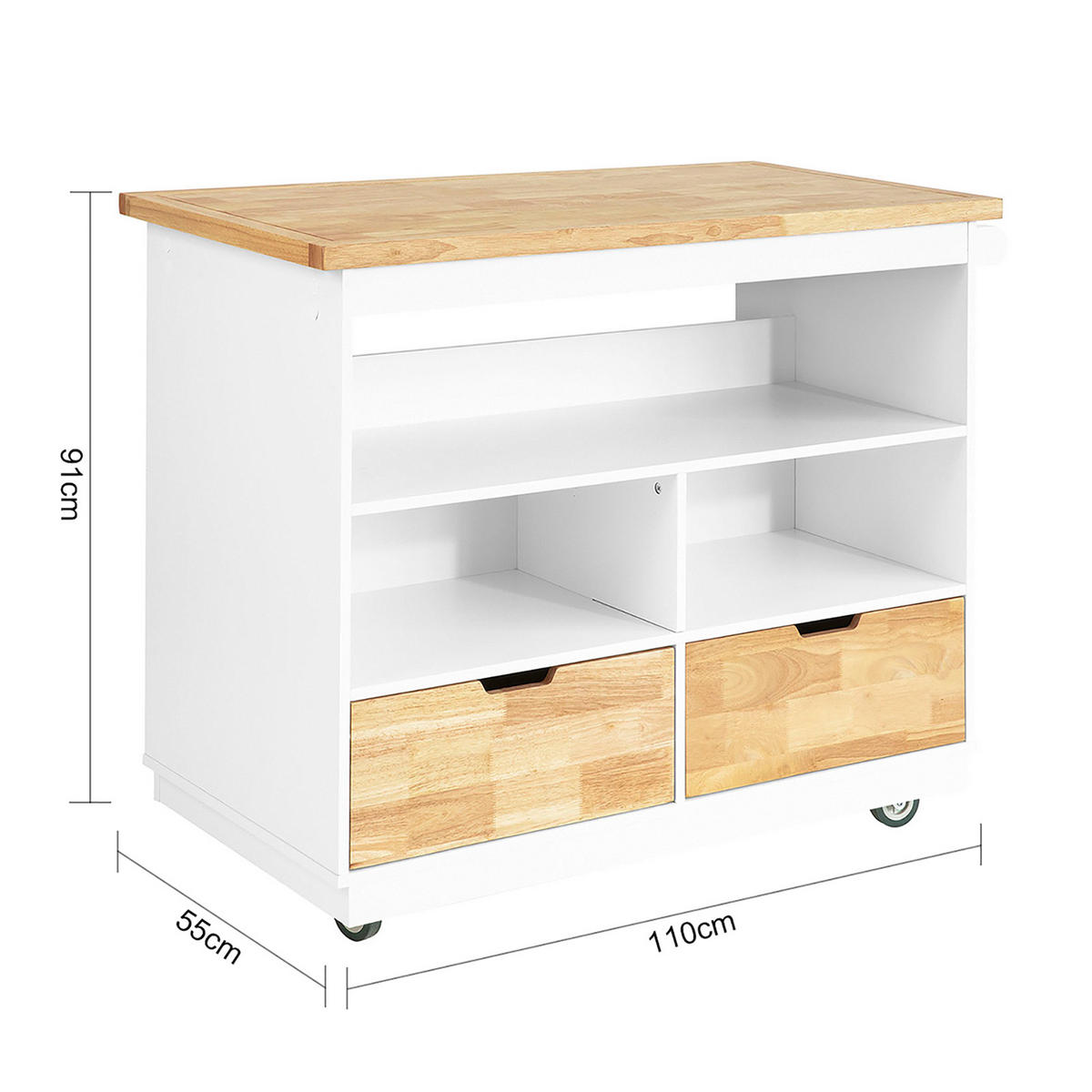 KÜCHENINSEL rollbar Weiß-Natur - Weiß, Holz/Holzwerkstoff (110/91/55cm) - SoBuy