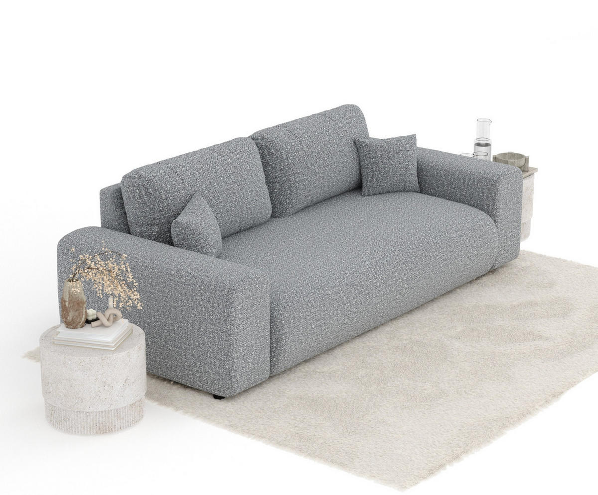 3-SITZER-SOFA Zanzibar Grau Plüschstoff - Schwarz/Grau, Holz/Holzwerkstoff (213/79/108cm) - Maison de Reve