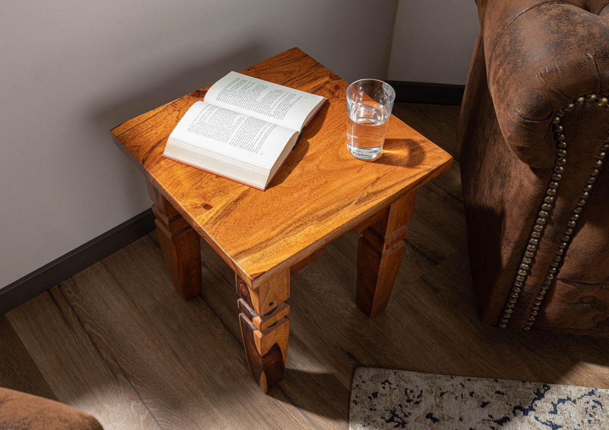 HOCKER Akazie 42x42x45 honig lackiert OXFORD #0601 - Braun, Holz (42/45/42cm) - Massivmoebel24