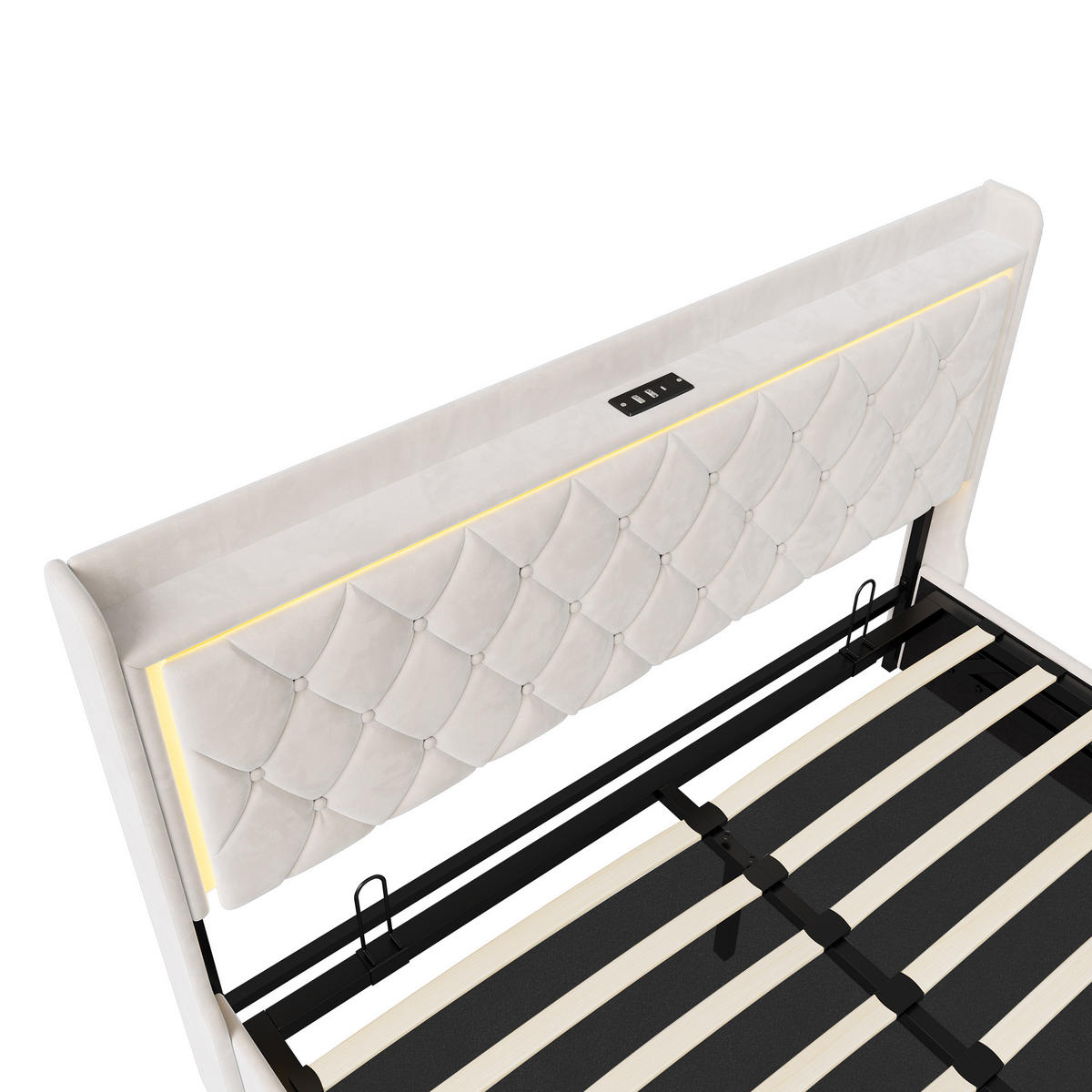 POLSTERBETT 140x200 cm Beige mit LED, USB und Type-C, Stauraumkopfteil & Bettkasten - Beige, Holz (140/190cm)