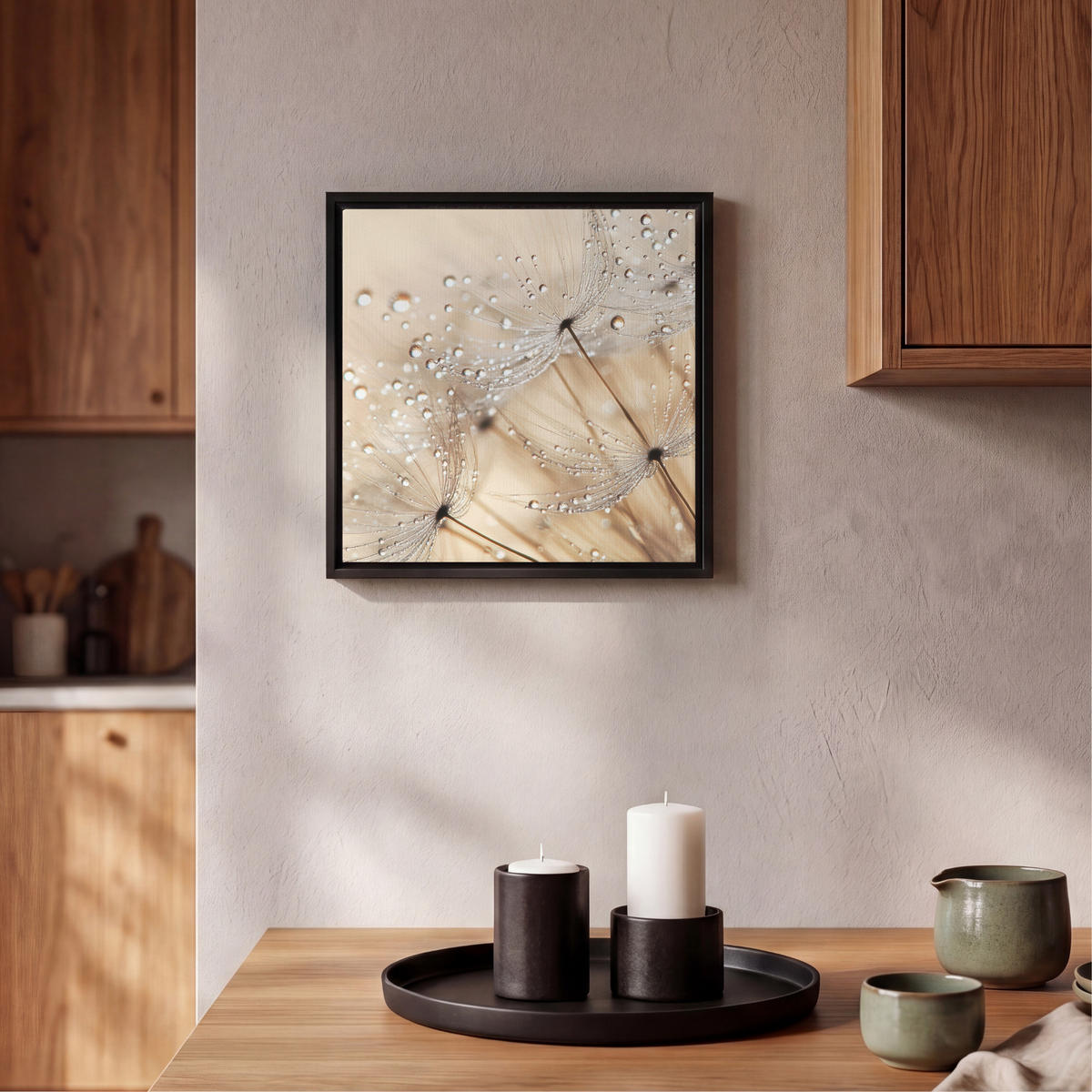 LEINWAND Bilder mit Rahmen - Löwenzahn - Abstrakt - Natur - Beige - 20x20 - Braun, Textil (20/20cm) - MuchoWow
