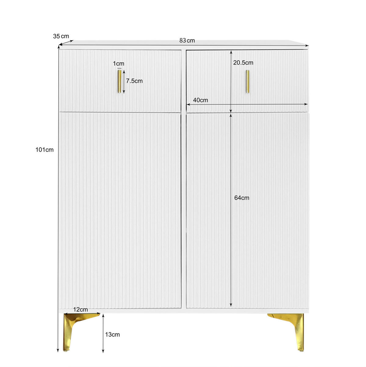 HIGHBOARD 83/35/101 cm mit 2 Türen & 2 Schubladen in Weiß - Weiß, Holzwerkstoff (83/101/35cm) - BEAOK