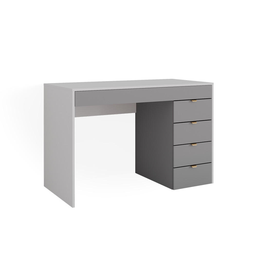 SCHREIBTISCH Elise Weiß/Grau/Grau 115 cm mit 5 Schubladen - Weiß/Grau, Holzwerkstoff (55/115/76cm) - Vicco