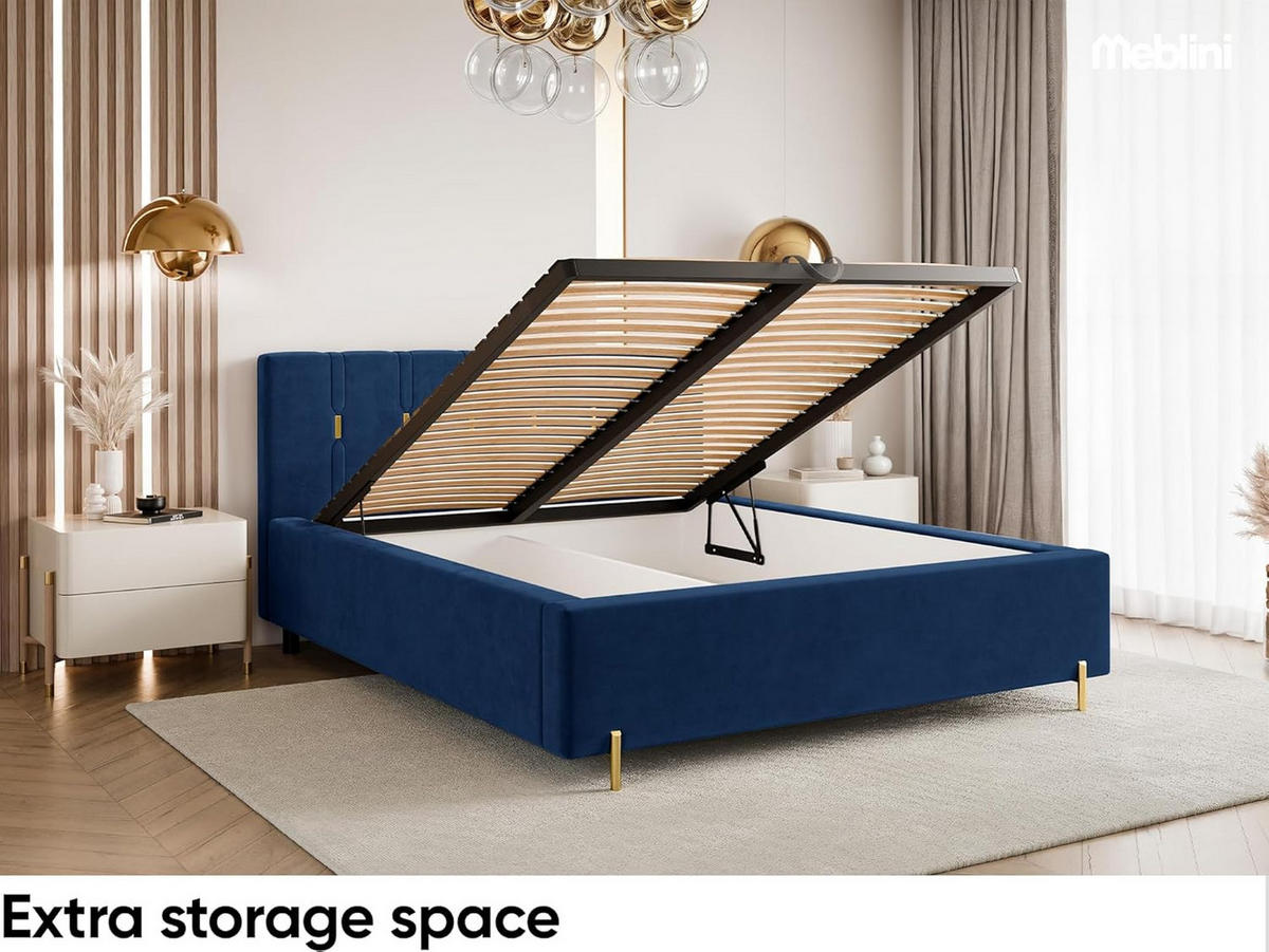 BETT FABIO - Goldfarben/Dunkelblau, Holzwerkstoff (180/200cm) - Meblini