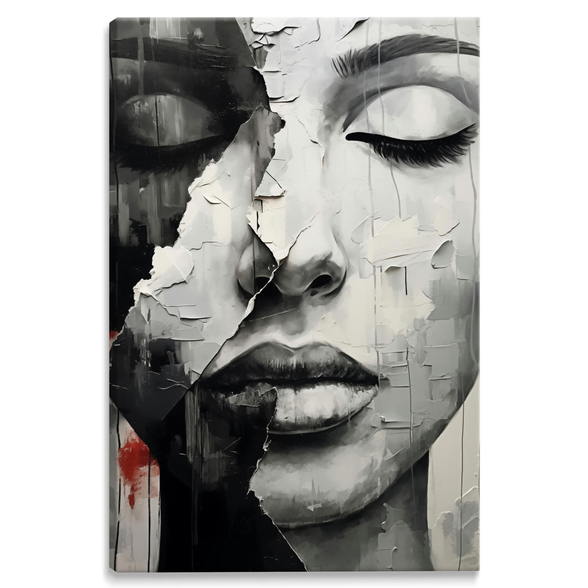 LEINWANDBILD Frau Gesicht Abstraktion Malarei 60x90 - Rot/Schwarz, Textil (60/90cm) - Muralo