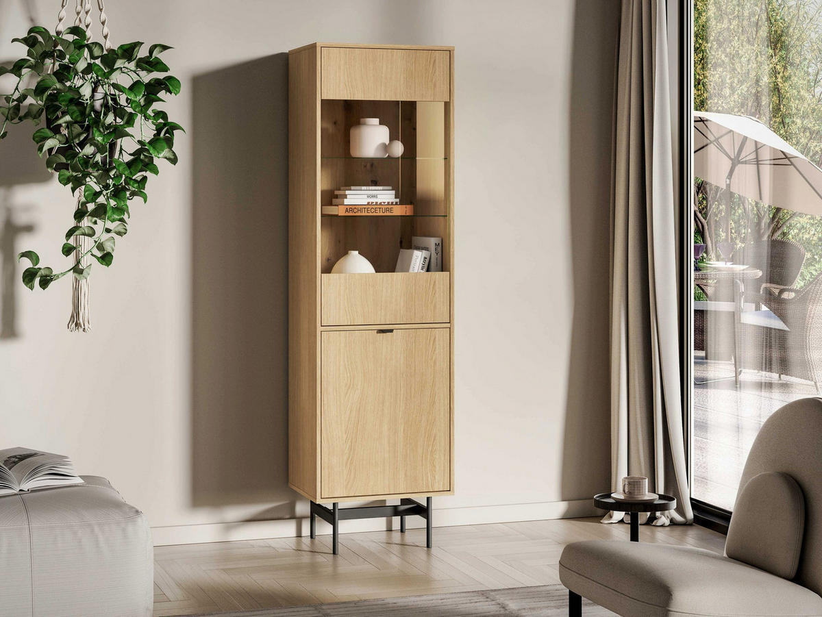 VITRINE Heggers Eiche Mavelie 54 cm - Eichefarben/Schwarz, Holzwerkstoff/Metall (54.3/169.6/40cm) - Selsey