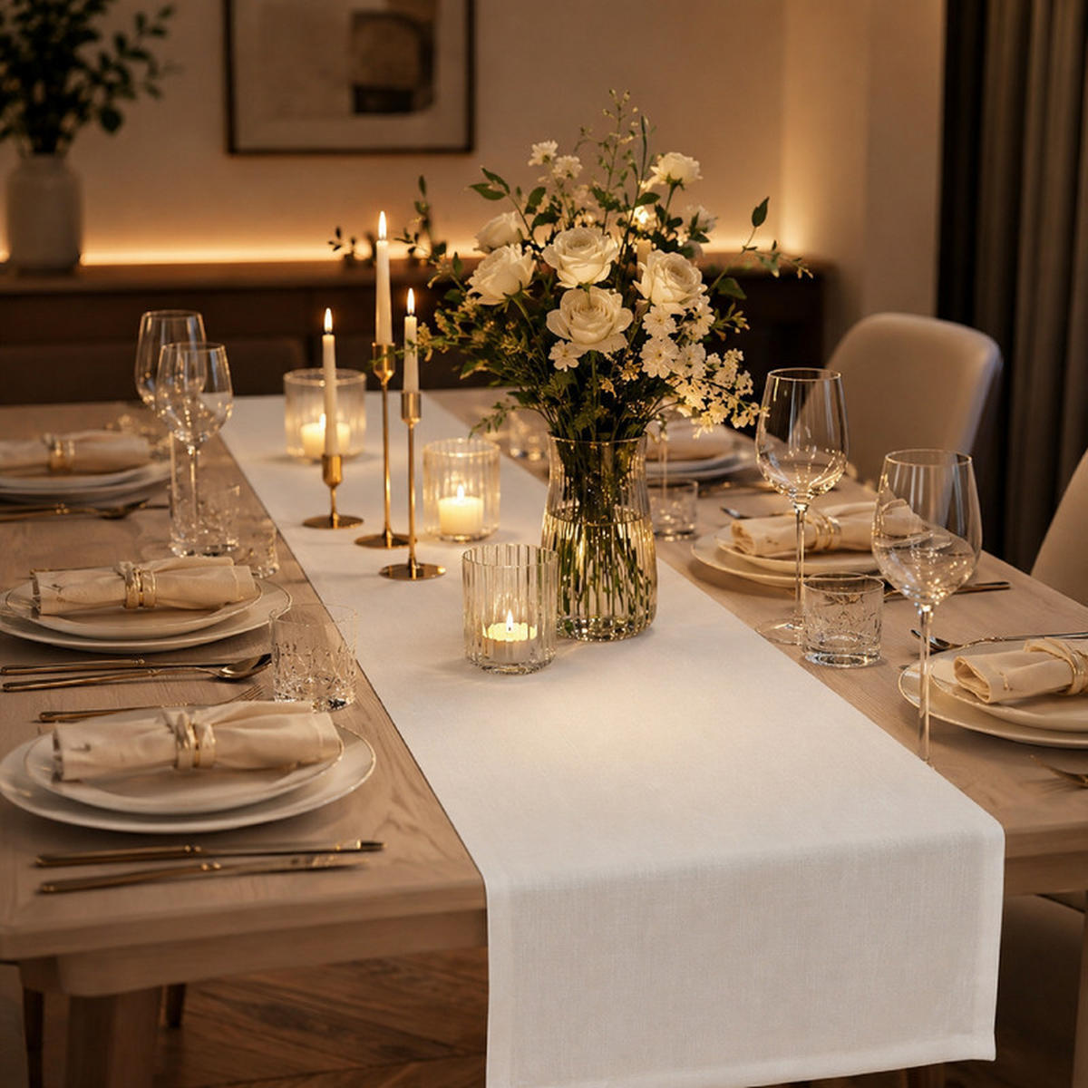 TISCHLÄUFER Weiß 30×140cm Leinenoptik, wasserabweisend & waschbar, elegante Tischdeko für Esstisch - Weiß, Textil (30/140cm) - SHOPENTRA