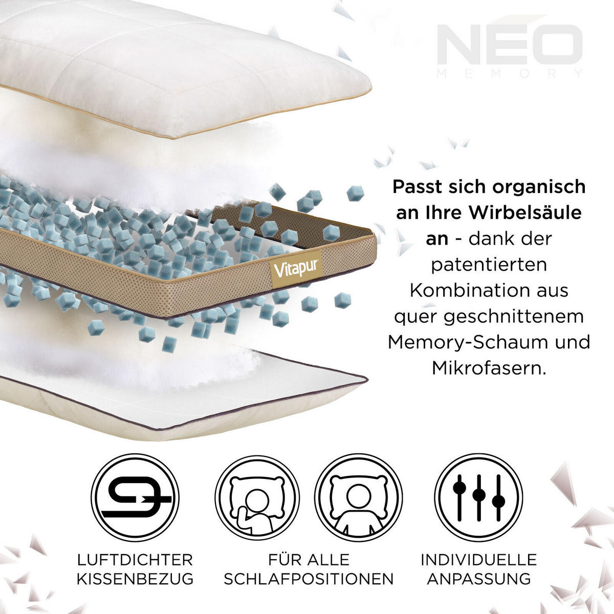 KOPFKISSEN NEO Microfaser Weiß 40×80 - Weiß, Textil (80/40cm) - Vitapur