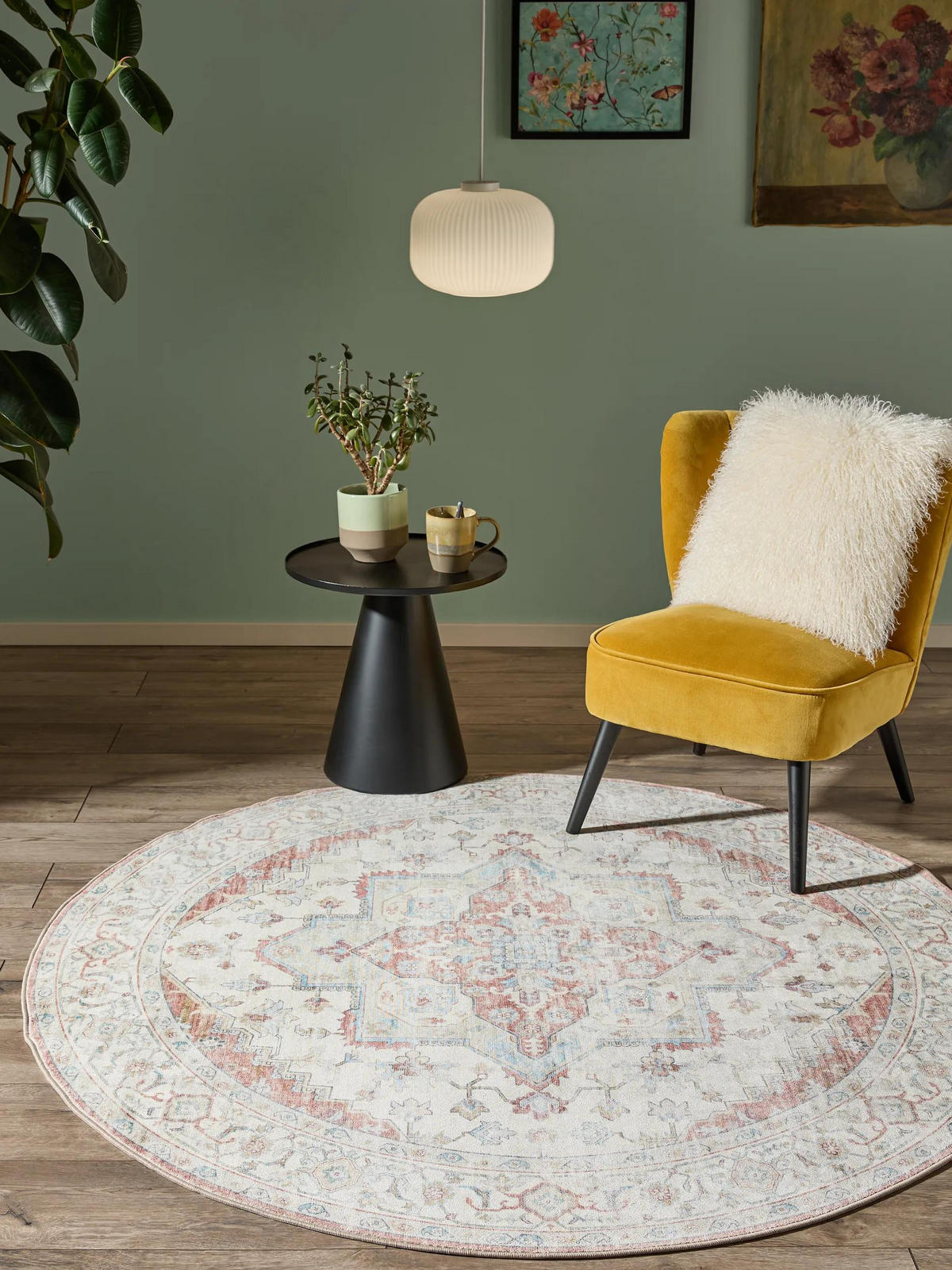 VINTAGE-TEPPICH Miray waschbar ø 160 cm rund - Rot/Multicolor, Kunststoff (160/160cm) - benuta Nest