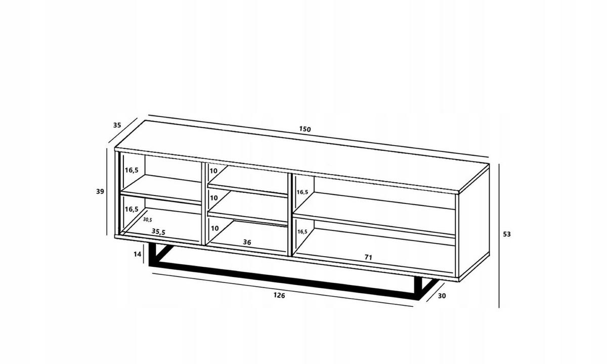TV-LOWBOARD Apollo Eiche wotan Schwarz Matt 150/53/35 cm - Schwarz, Holzwerkstoff/Metall (150/53/35cm) - Meble Lindner
