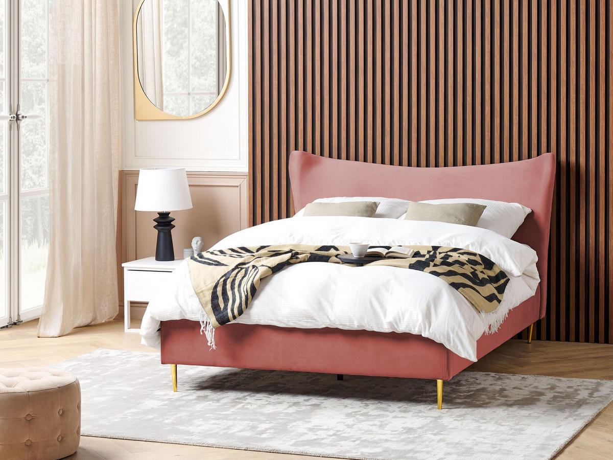 POLSTERBETT 140/200cm Pfirsichrosa Chaleix - Pink, Textil (140/200cm) - Beliani