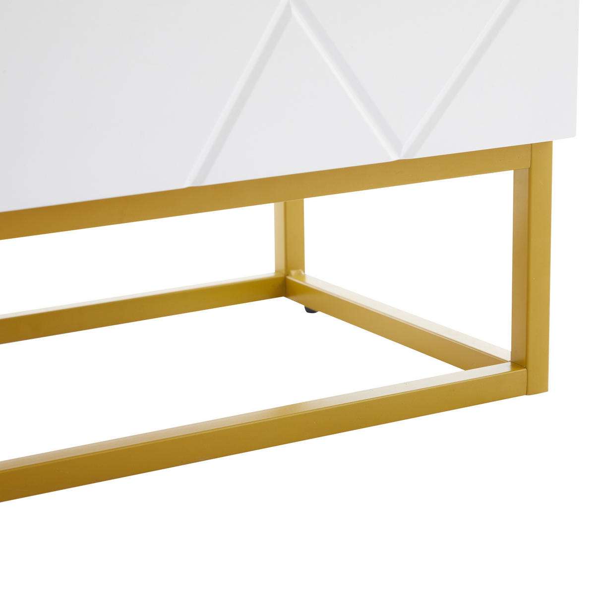 ANRICHTE Sideboard 130/38/76 cm aus Spanplatte mit Hochglanzfront und geriffeltem Design Weiß/Gold - Weiß, Holzwerkstoff (130/76/35cm) - Modenvie