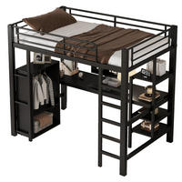 ETAGENBETT 90/200 cm schwarz aus Metall mit Schreibtisch und Stauraum - Schwarz, Metall (90/200cm) - OKWISH