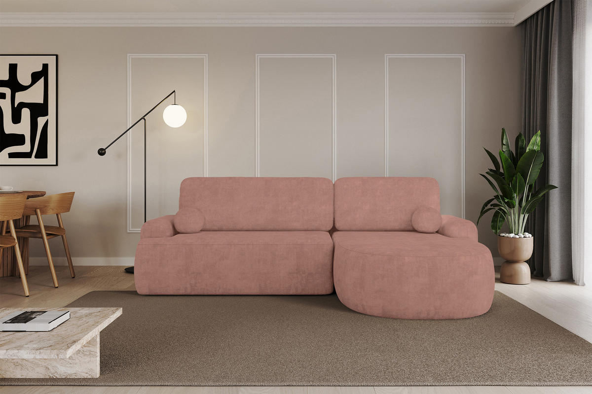 ECKSOFA mit Schlaffunktion und Bettkasten LIRA-L - 264x172x89 Apricot - Orange, Holzwerkstoff/Textil (172/264cm) - ALTDECOR