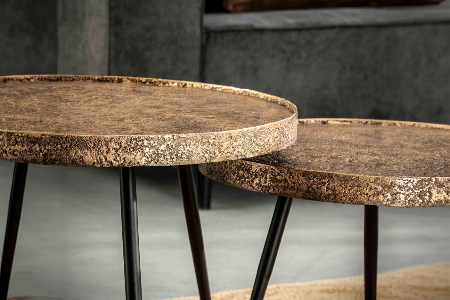 COUCHTISCH-SET ARINOS Bronze Metall - Schwarz/Bronzefarben, Metall (74/74/50cm) - KAWOLA