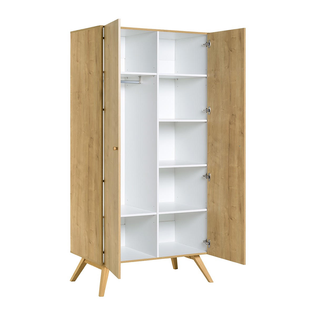 KLEIDERSCHRANK mit 2 Türen, Kleiderstange und 7 Fächern, 101 cm breit - NATURE - Eichefarben, Holzwerkstoff (58/207.5/101cm) - Calicosy