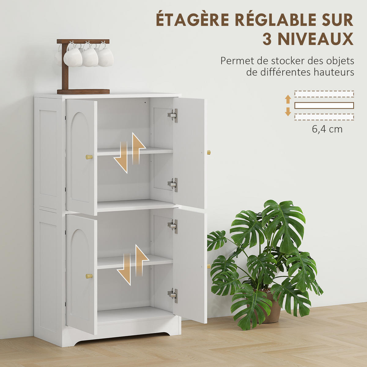HIGHBOARD DE-11187 4 gebogene Türen & verstellbare Böden Weiß - Weiß, Holzwerkstoff (30/110/60cm) - ComfortXL