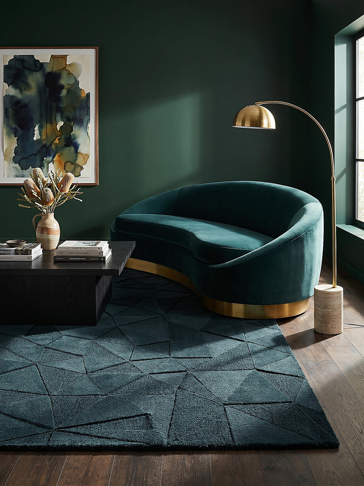 WOLLTEPPICH DEBEN, geometrisch, Petrol, 200 x 290 cm - Blau, Textil (290/200cm) - KADIMA DESIGN