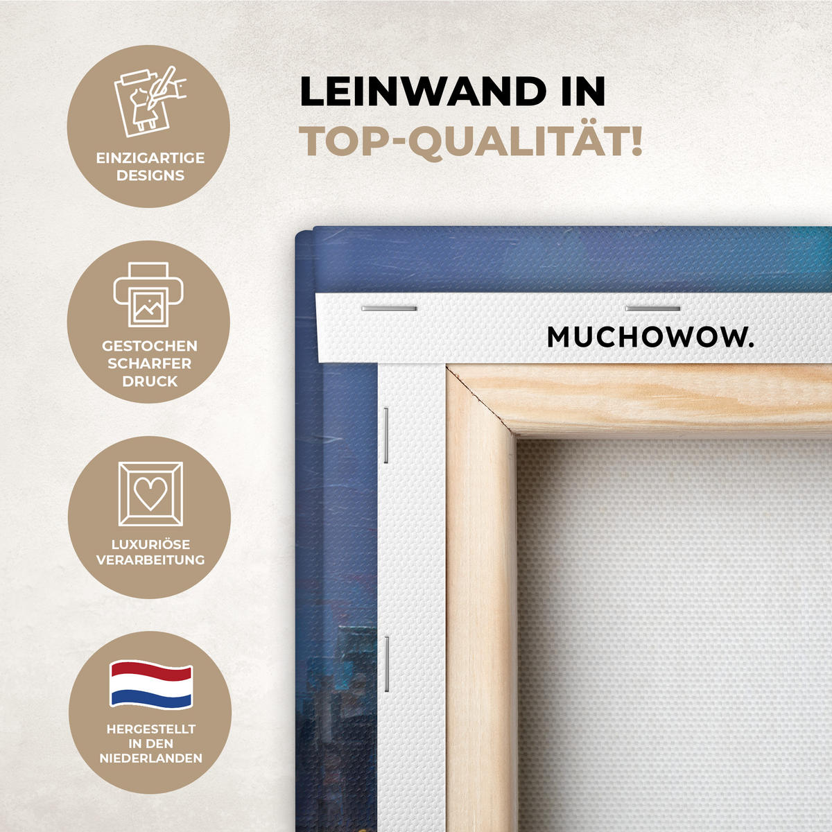 LEINWANDBILD Skyline - Pinselstriche - Dunkelblau - Leuchtend Deko Wohnzimmer 20x20 cm - Blau, Textil (20/20cm) - MuchoWow