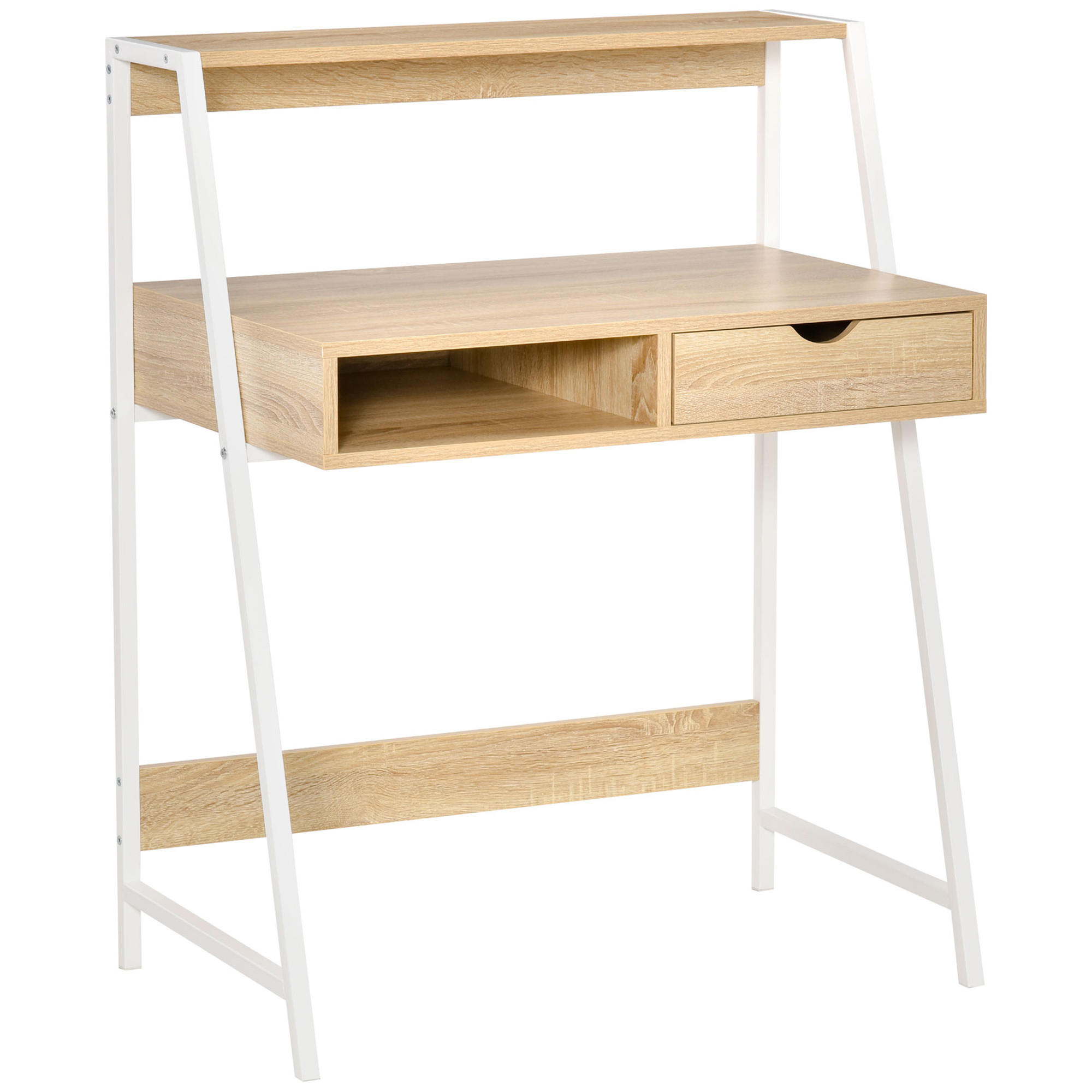 SEKRETÄR SCHREIBTISCH Weiß und Eichefarben mit Schublade und Ablage 80/50/100 cm - Naturfarben, Holzwerkstoff (50/80/100cm) - PANGIVO