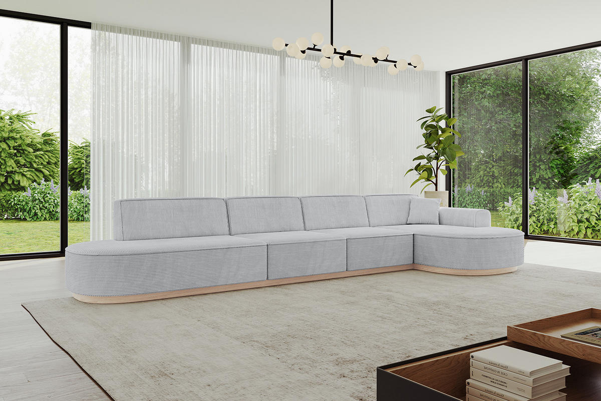 ECKSOFA Ottomane Rechts MARI-L3-v1 - 413x171x83 cm Grau Cord - Grau, Holzwerkstoff/Textil (171/413cm) - ALTDECOR