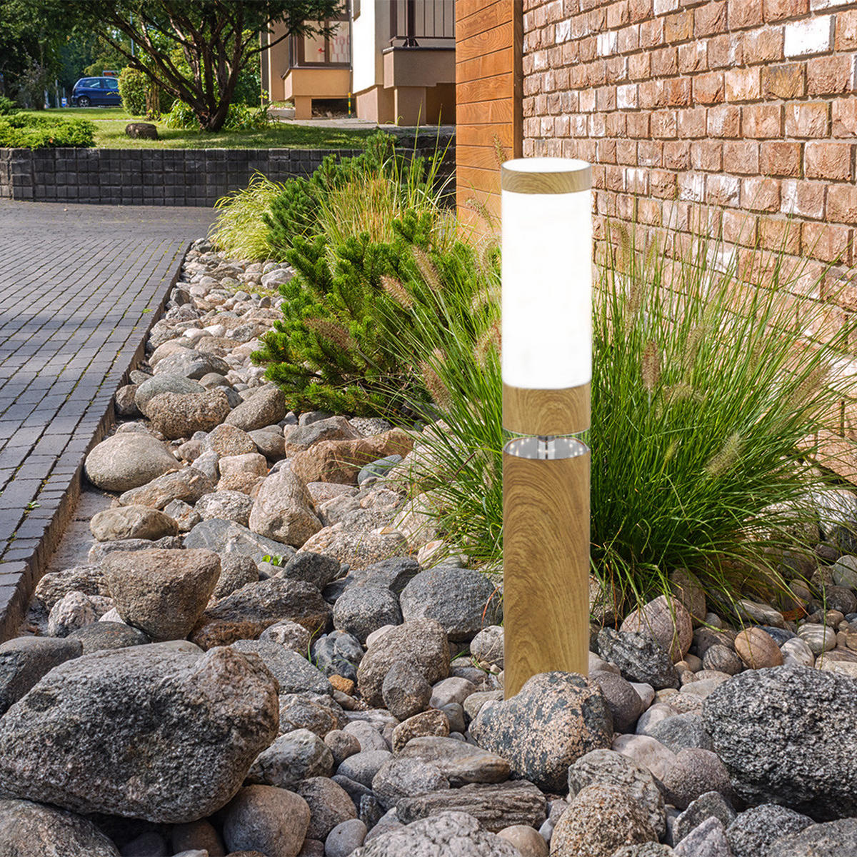 LED WEGELEUCHTE Edelstahl Braun Holzoptik - Braun, Metall (11.7/11.7/50cm)