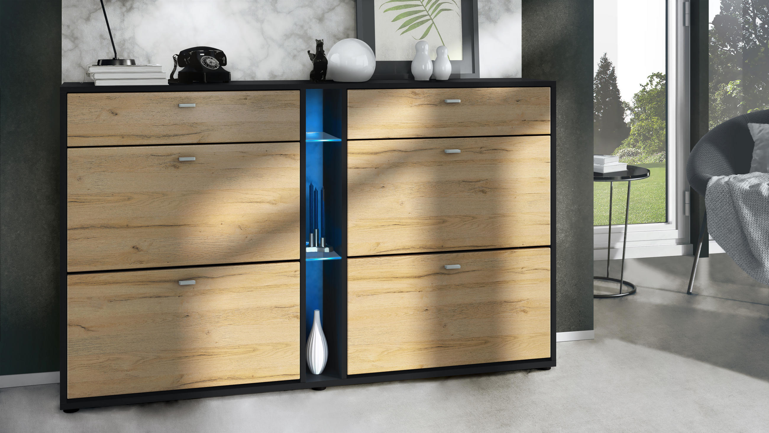 SCHUHSCHRANK Today Fronten in Eiche Natur - Eichefarben, Holzwerkstoff (155.5/95/28cm) - Vladon
