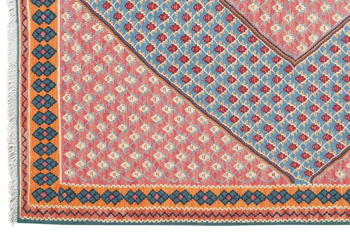 HANDWEBTEPPICH Kelim Senneh Blau 191/160 cm Schurwolle - Blau, Textil (160/191cm) - Looma
