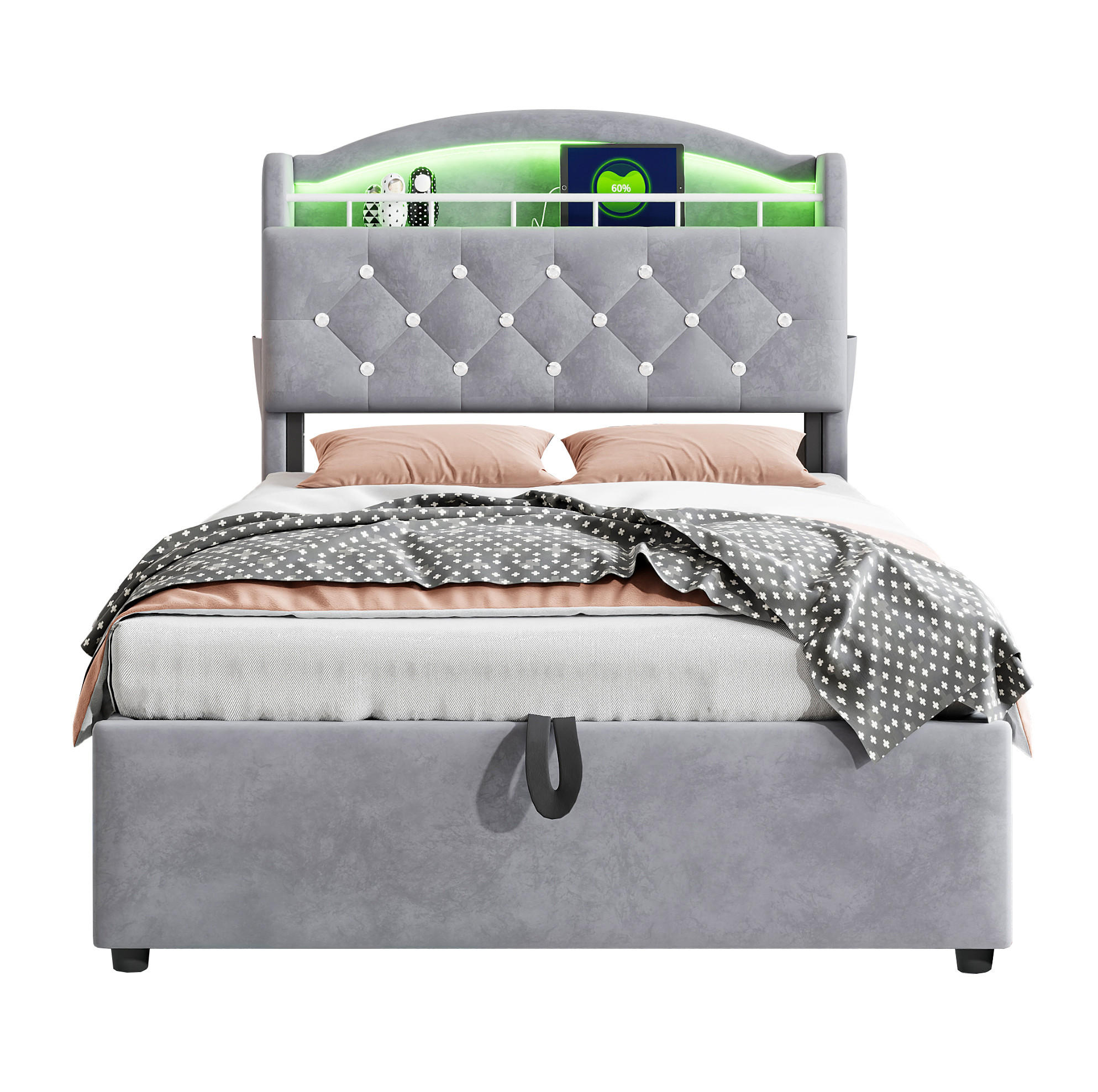 POLSTERBETT 90/200 cm Grau aus Stoff mit Stauraum - Grau, Textil (90/200cm) - OKMYHOME
