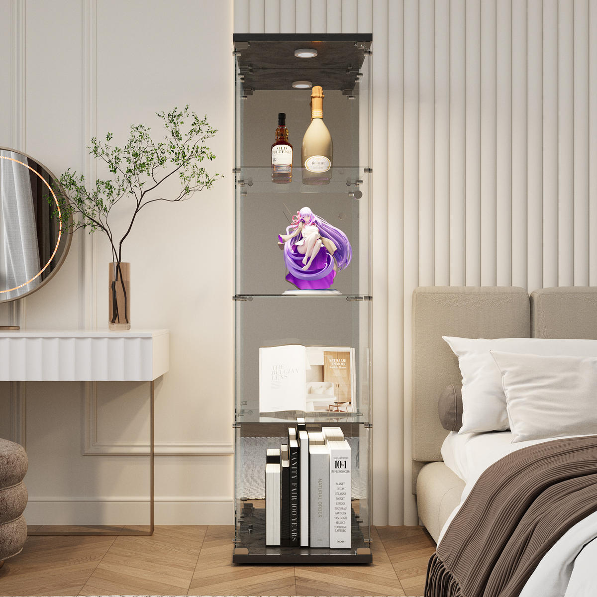GLASVITRINE Stehend 4-Lagen Mit LED, Schloss & 1 Tür Schwarz - Schwarz, Holz (36.5/164/42.5cm)