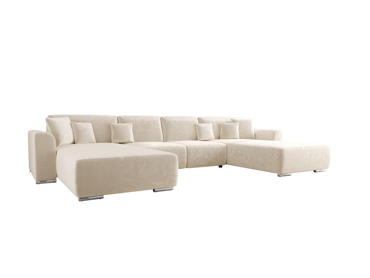 WOHNLANDSCHAFT GUSTO U Monolith 02 mit Schlaffunktion - Creme, Textil (368/85/193cm) - Bedante