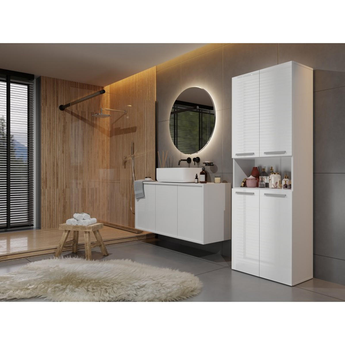 SKRIŇA do kúpeľne - biela, kompozitné drevo (60/174/30cm) - RAUMHIRSCH FURNITURE