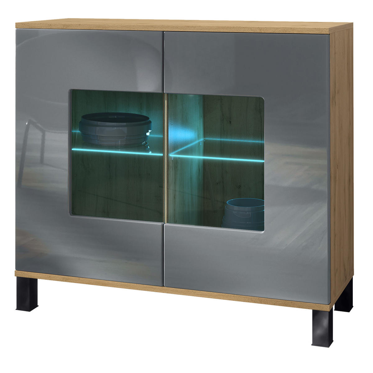 KOMMODE Grömitz Grau Hochglanz - Grau, Holzwerkstoff (92.5/84.5/35cm) - Vladon