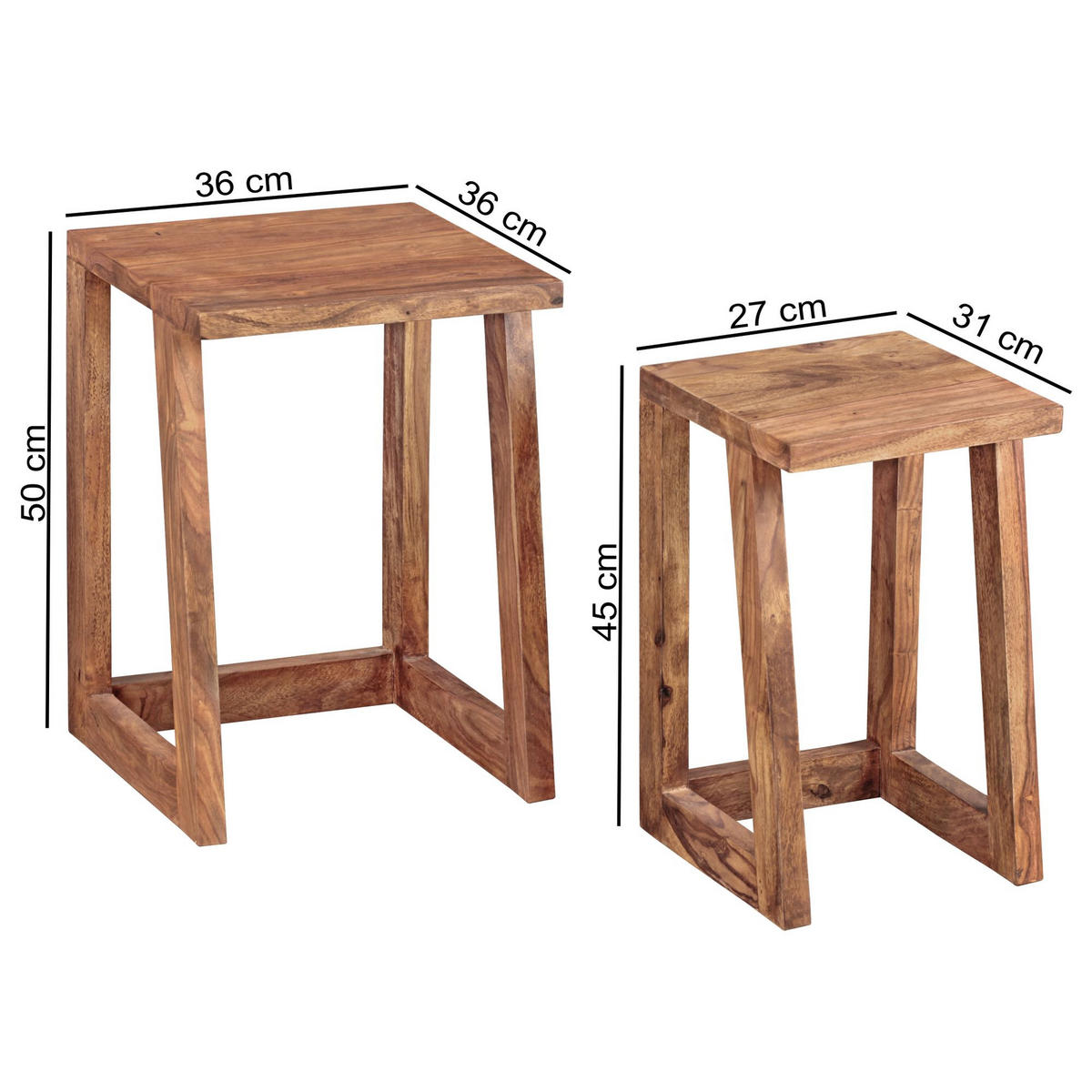 BEISTELLTISCH Set – 2-teilig Massivholz verschiedene Größen - Braun, Holz (36/36/50cm) - KADIMA DESIGN