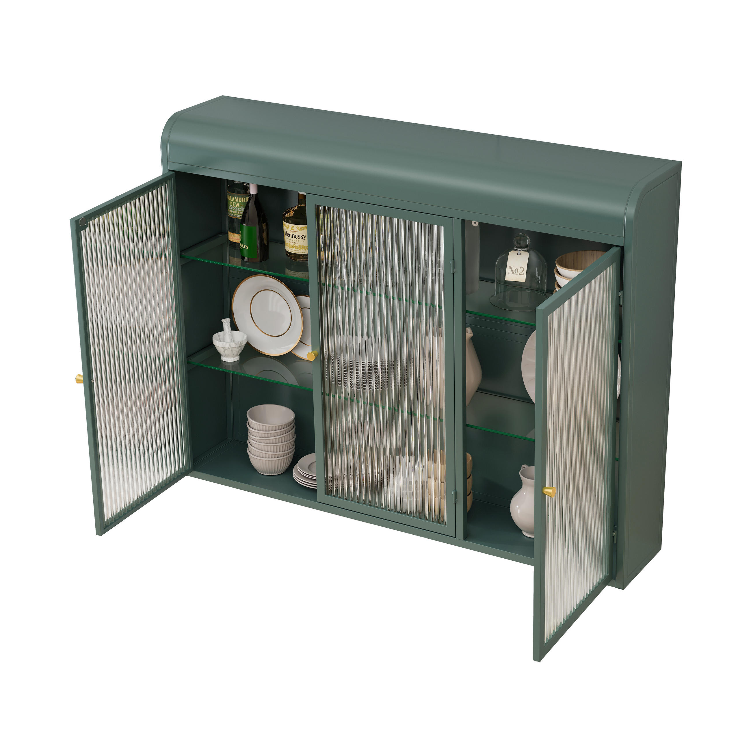 KÜCHENOBERSCHRANK 90x20x70 cm Grün aus Glas & Metall mit 3 Türen & 28kg Tragkraft - Grün, Glas (90/70/20cm) - Modfu