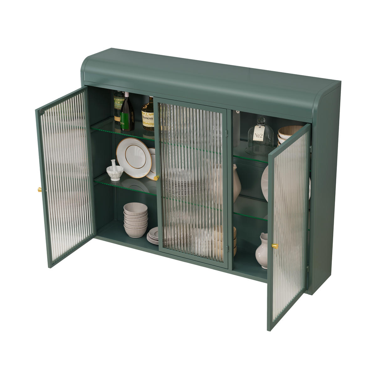 KÜCHENOBERSCHRANK 90x20x70 cm Grün aus Glas & Metall mit 3 Türen & 28kg Tragkraft - Grün, Glas (90/70/20cm) - Modfu