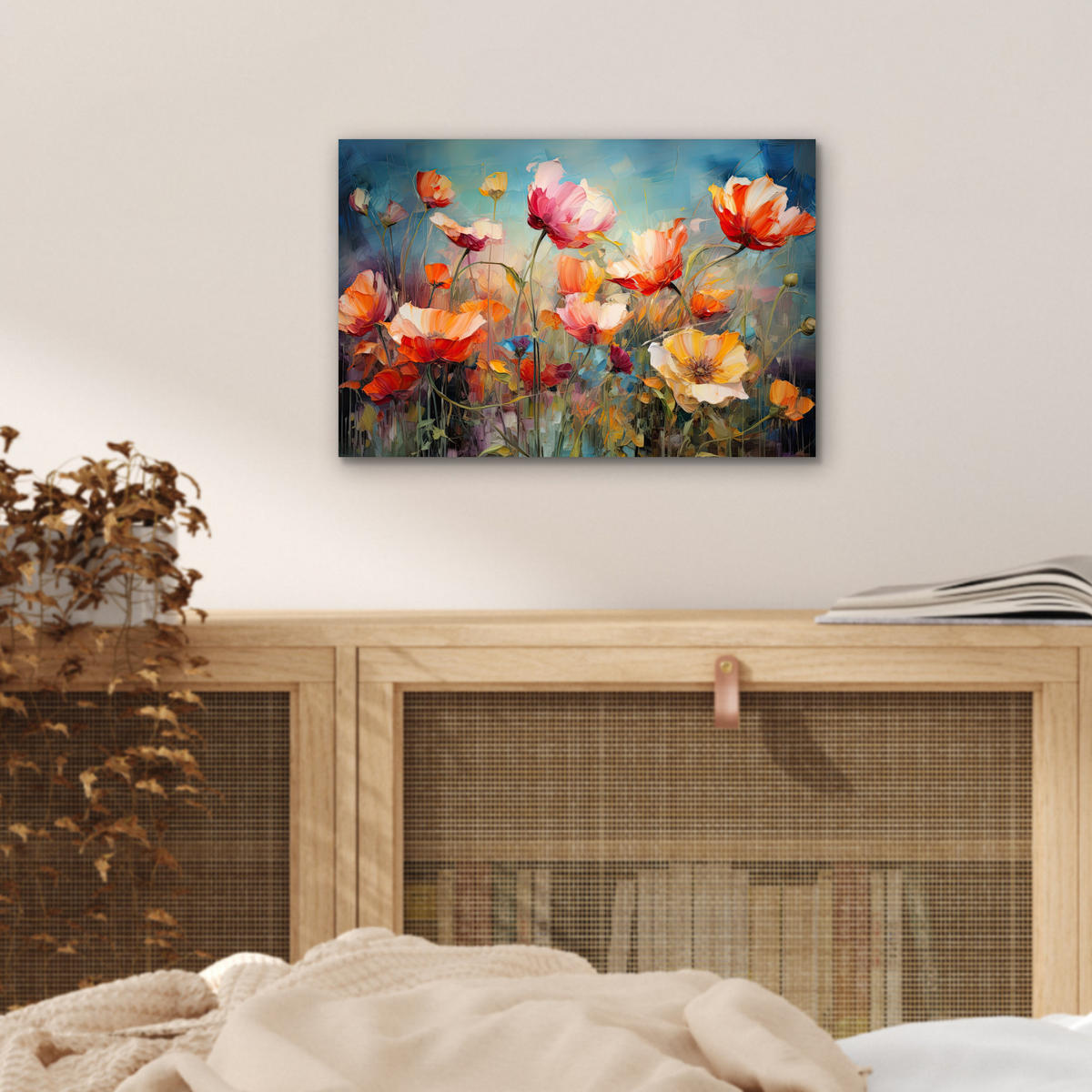 METALLBILD Blumen - Aquarell - Kunst - Botanisch - Natur 30x20 cm - Orange, Metall (30/20cm) - MuchoWow