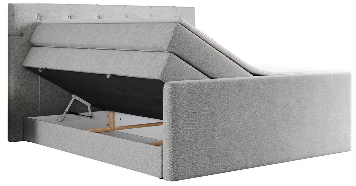 BOXSPRINGBETT KING VELEN 140/200 Hellgrau Struktur - H4 - Hellgrau, Holz/Textil (140/200cm) - MKS